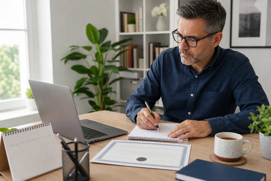 Adult learner preparing for a short online certificate course